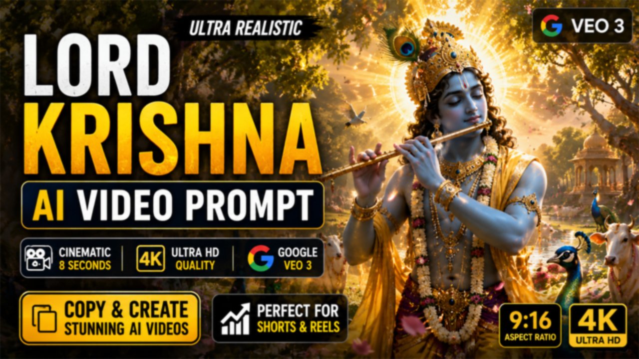 Lord Krishna Divine Entry AI Video Prompt (Ultra Realistic 4K Veo 3)