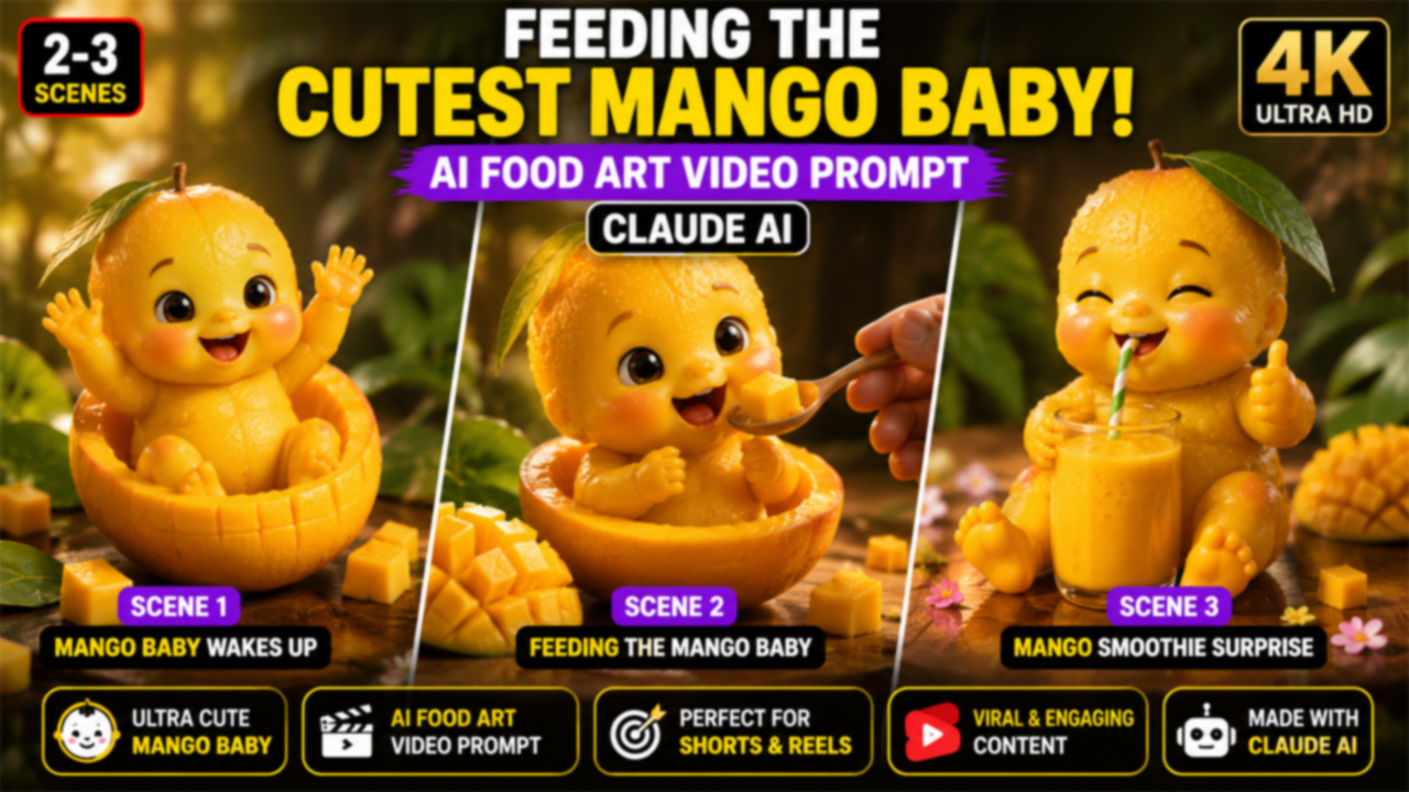 Feeding the Cutest Mango Baby! AI Food Art Video Prompt (Claude AI)