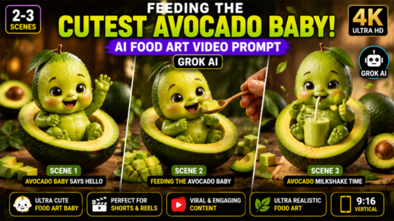 Feeding the Cutest Avocado Baby! AI Food Art Video Prompt (Grok AI)