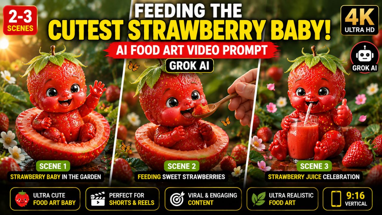 Feeding the Cutest Strawberry Baby! AI Video Prompt (Grok AI)