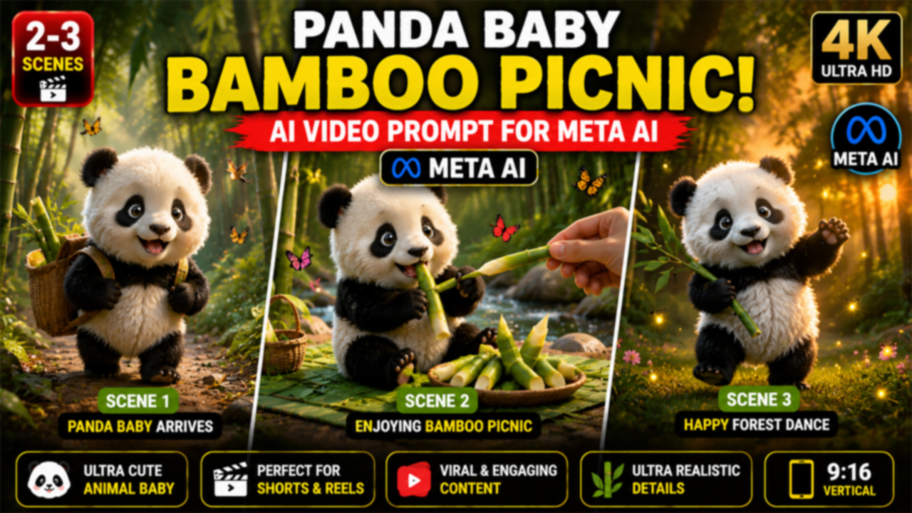 Panda Baby Bamboo Picnic – AI Video Prompt (Meta AI)