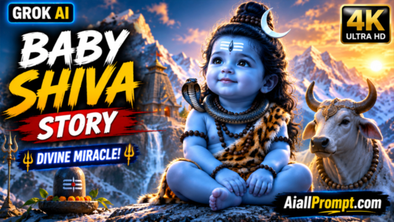 Baby Shiva Story AI Video Prompt (Grok AI) – Ultra Realistic Cinematic Video