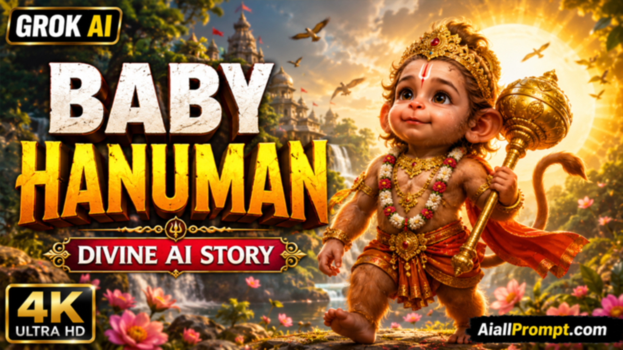 Baby Hanuman AI Video Prompt (Grok AI) – Ultra Realistic Cinematic 3 Scene Video