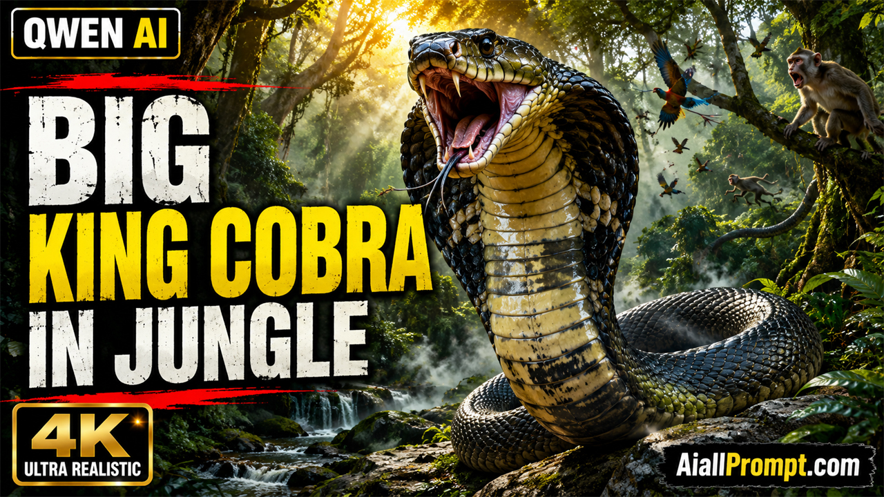 Big King Cobra in Jungle AI Video Prompt (Qwen AI) – Ultra Realistic Cinematic Wildlife Video