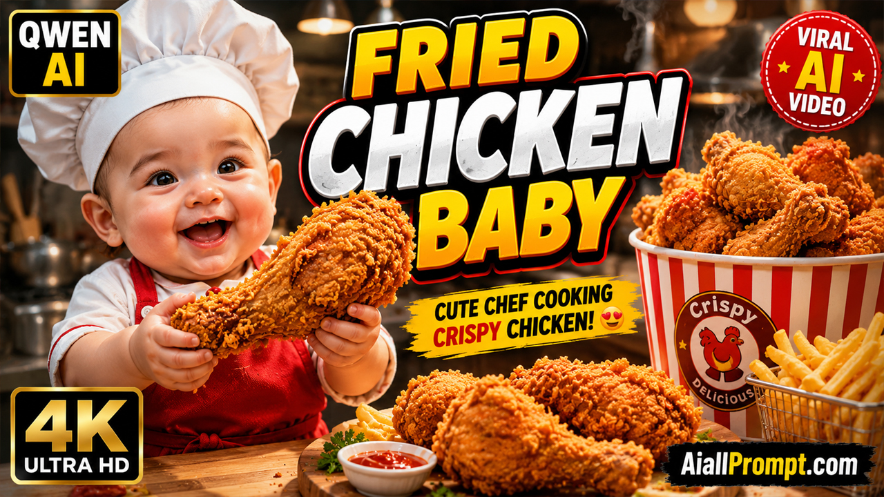 Fried Chicken Baby AI Video Prompt (Qwen AI) – Cute Cooking Baby Viral Video in 4K