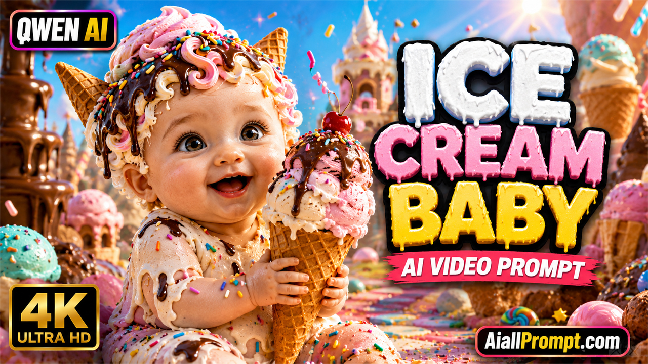 Ice Cream Baby AI Video Prompt (Qwen AI) – Ultra Realistic Cute Viral Baby Video