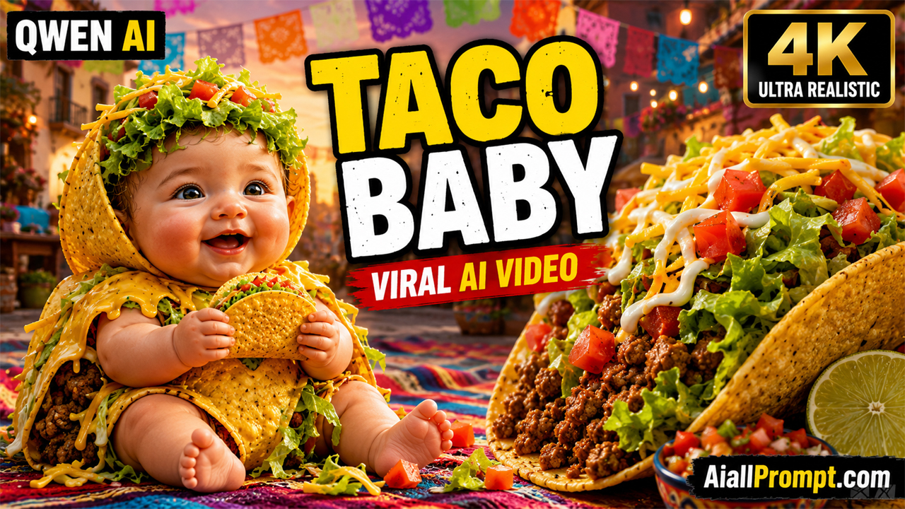 Taco Baby AI Video Prompt (Qwen AI) – Ultra Realistic Cute Food Baby Viral Video