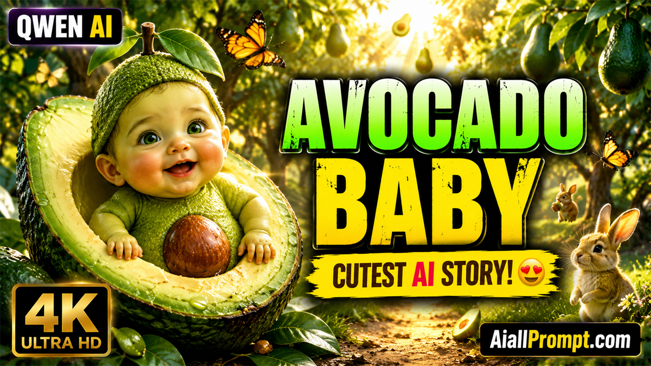 Avocado Baby AI Video Prompt (Qwen AI) – Ultra Realistic Cute Baby Story