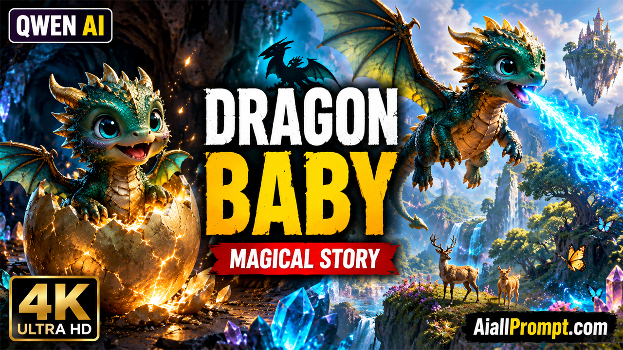 Dragon Baby AI Video Prompt (Qwen AI) – Ultra Realistic Fantasy Baby Dragon Story