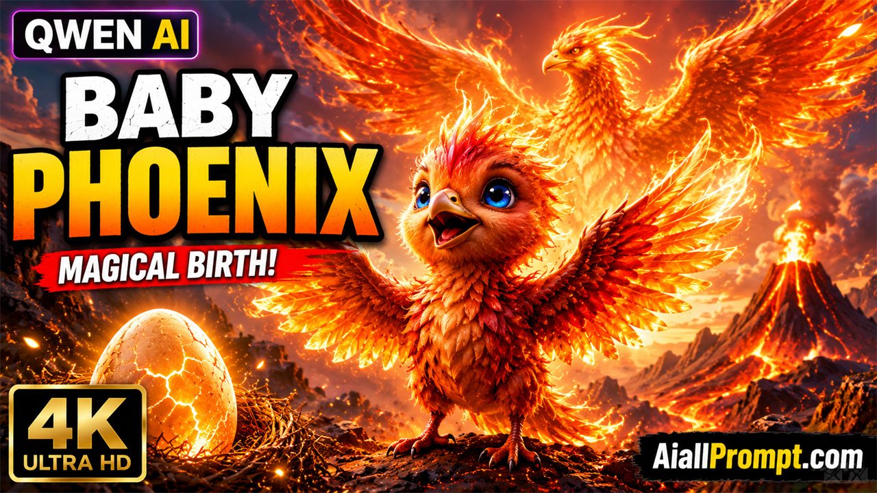 Baby Phoenix AI Video Prompt (Qwen AI) – Ultra Realistic 9:16 Fantasy Story for Viral Shorts