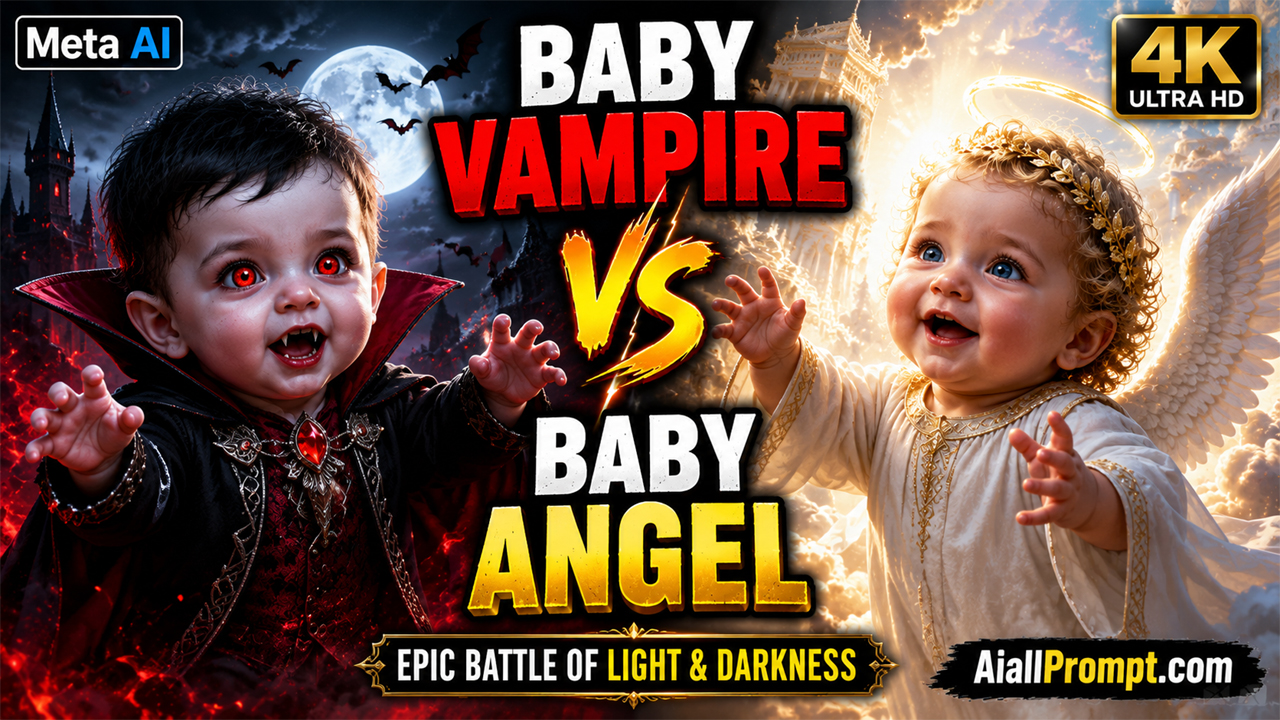 Baby Vampire vs Baby Angel AI Prompt (Meta AI) – Ultra Realistic Cinematic AI Video