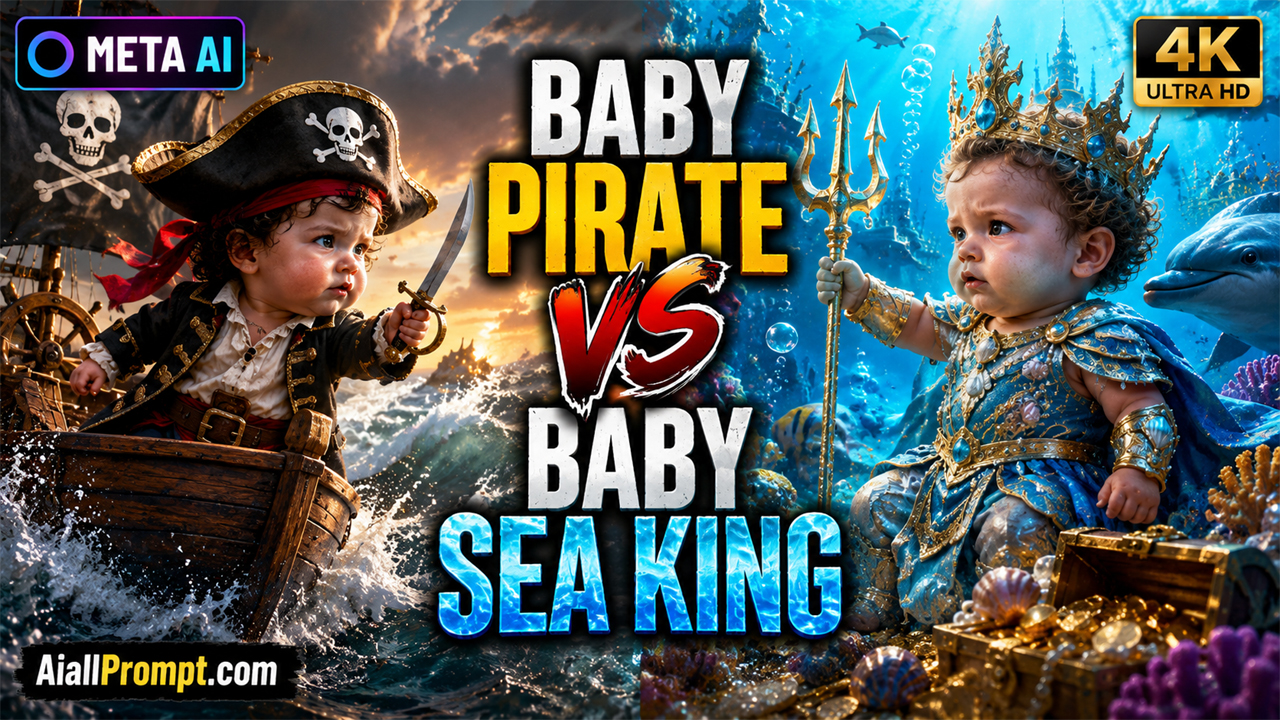 Baby Pirate vs Baby Sea King AI Prompt (Meta AI) – Cinematic 4K AI Video
