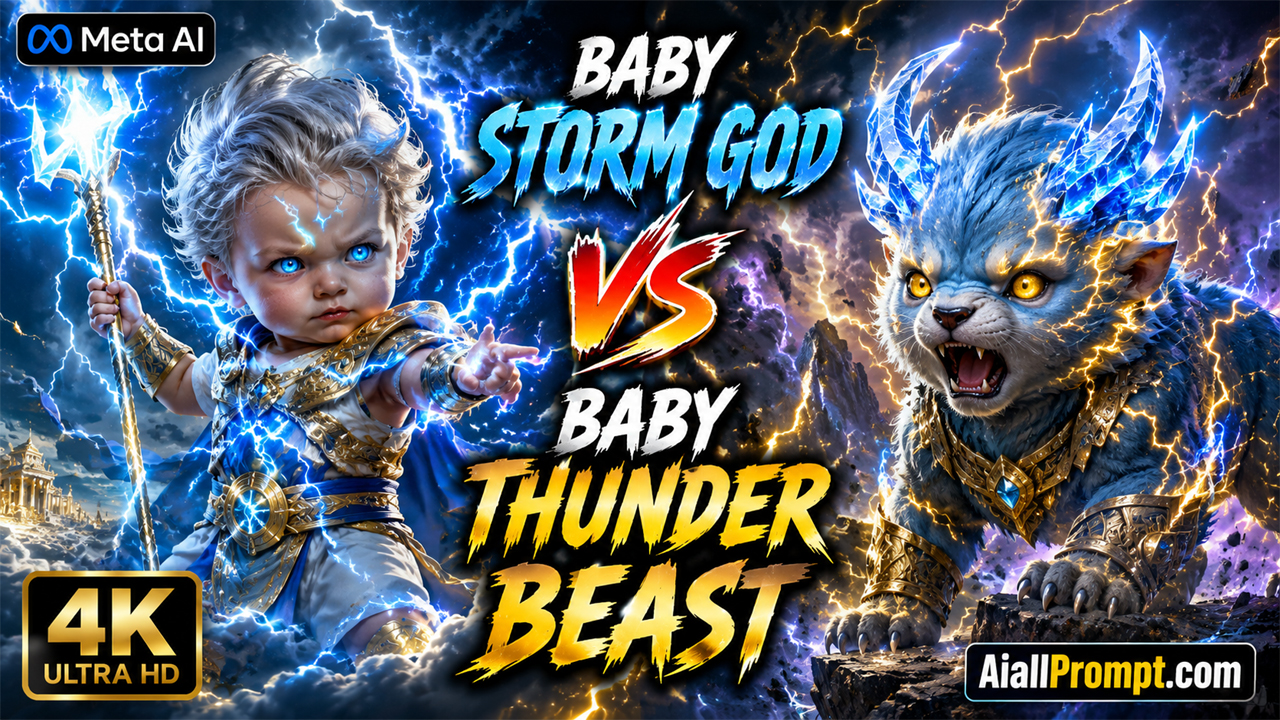 Baby Storm God vs Baby Thunder Beast AI Prompt (Meta AI) – Cinematic 4K AI Video