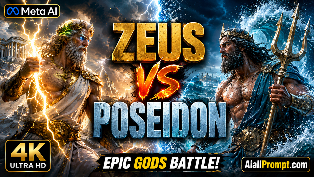 Zeus vs Poseidon AI Video Prompt (Meta AI) – Cinematic Greek Gods Battle in 4K