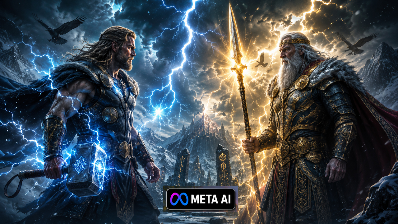 Thor vs Odin AI Video Prompt (Meta AI) – Ultra Realistic Norse Battle in 4K