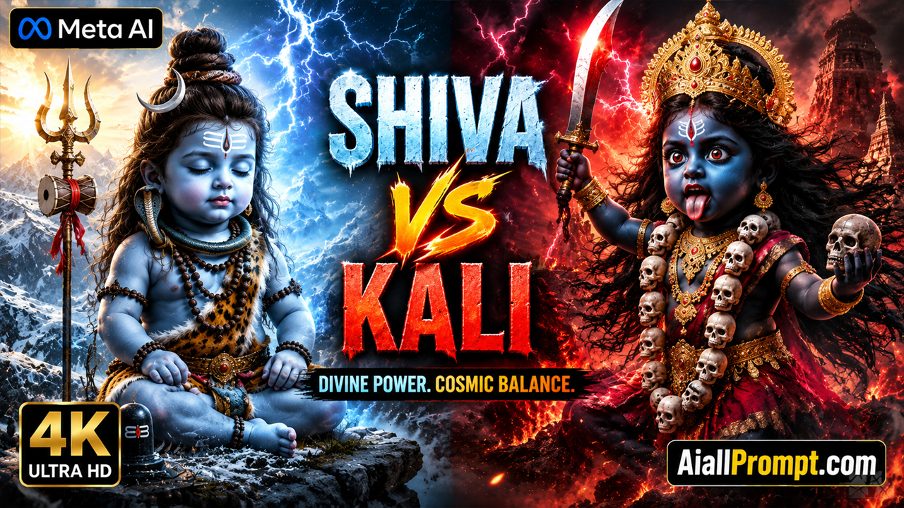 Shiva vs Kali AI Prompt (Meta AI) – Ultra Realistic Cinematic AI Video