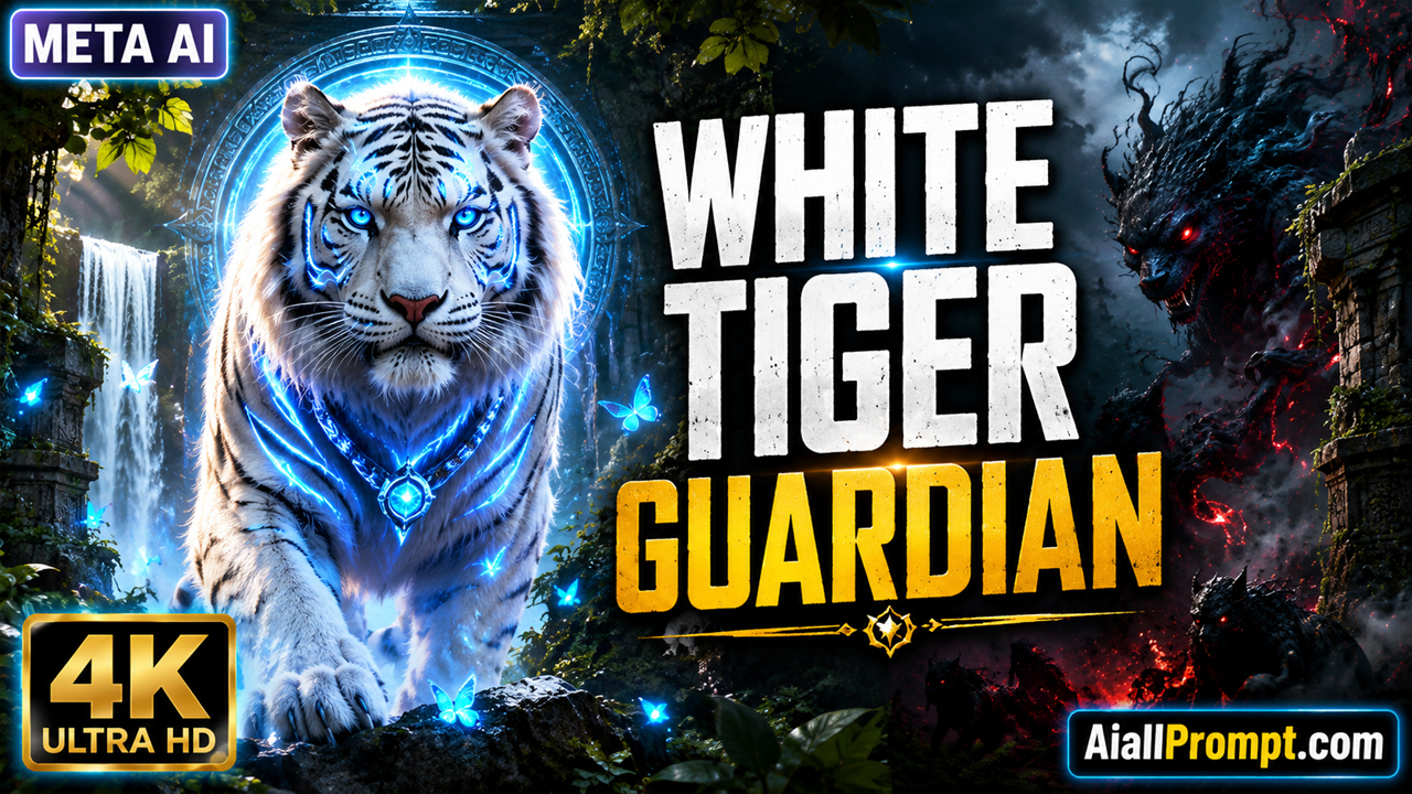 White Tiger Guardian AI Prompt (Meta AI) – Ultra Realistic Cinematic Fantasy Video