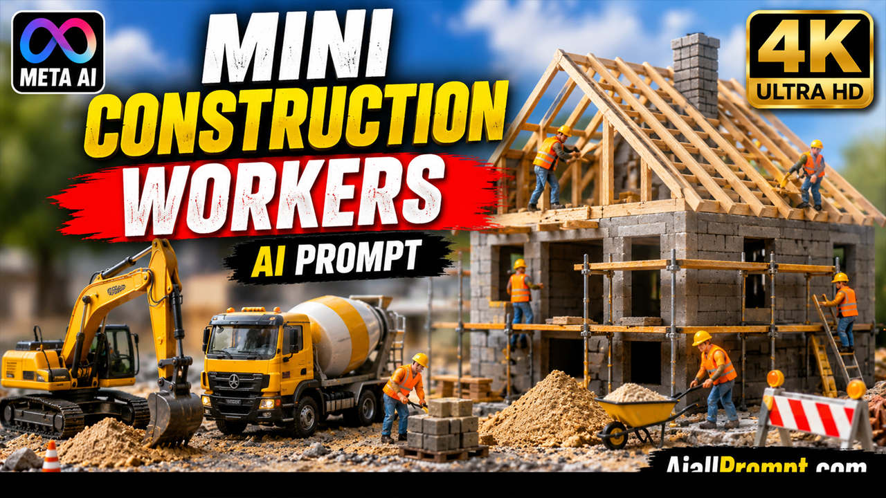 Mini Construction Workers AI Prompt (Meta AI) – Ultra Realistic Tiny Builders Video