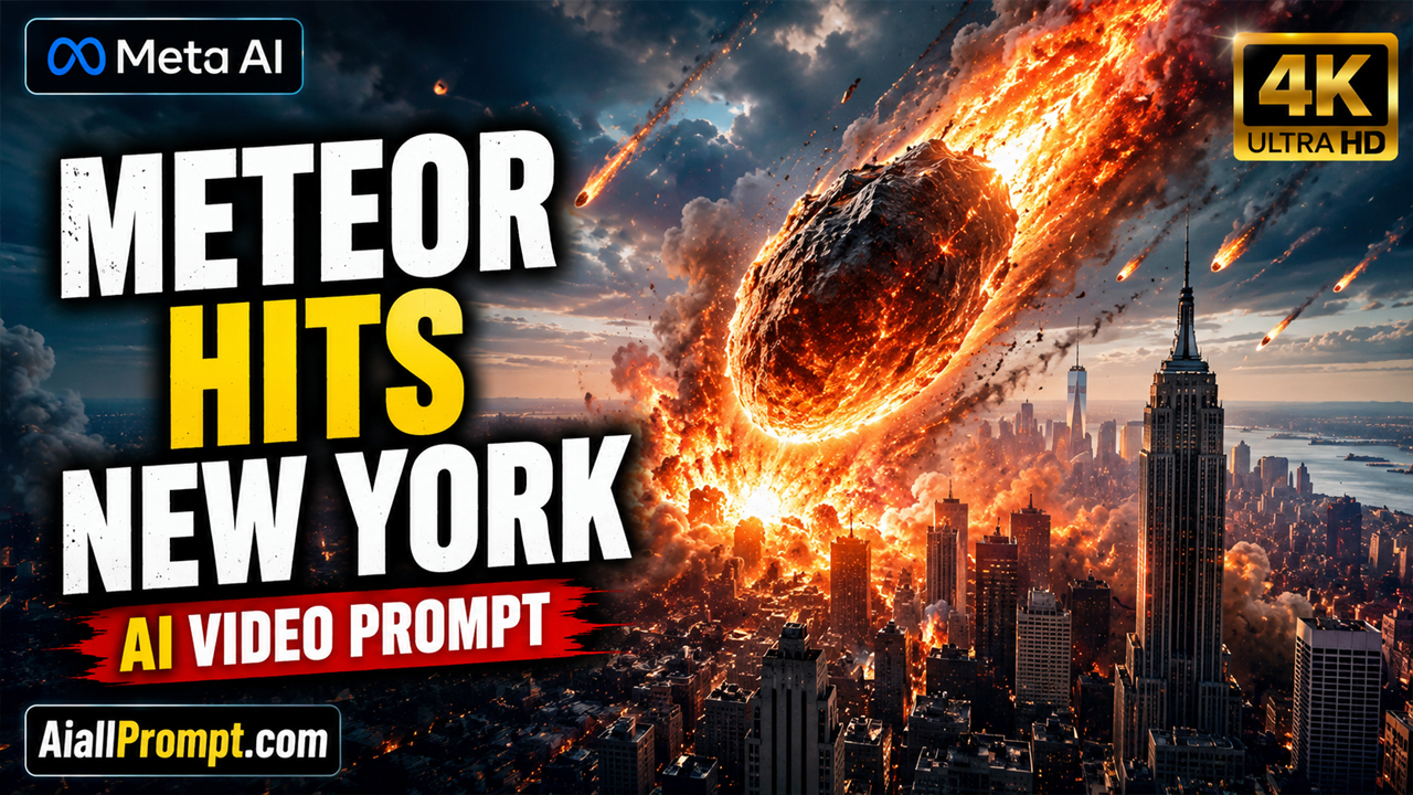 Baby Meteor Hits New York AI Video Prompt (Meta AI) – Ultra Realistic 4K Disaster Cinematic