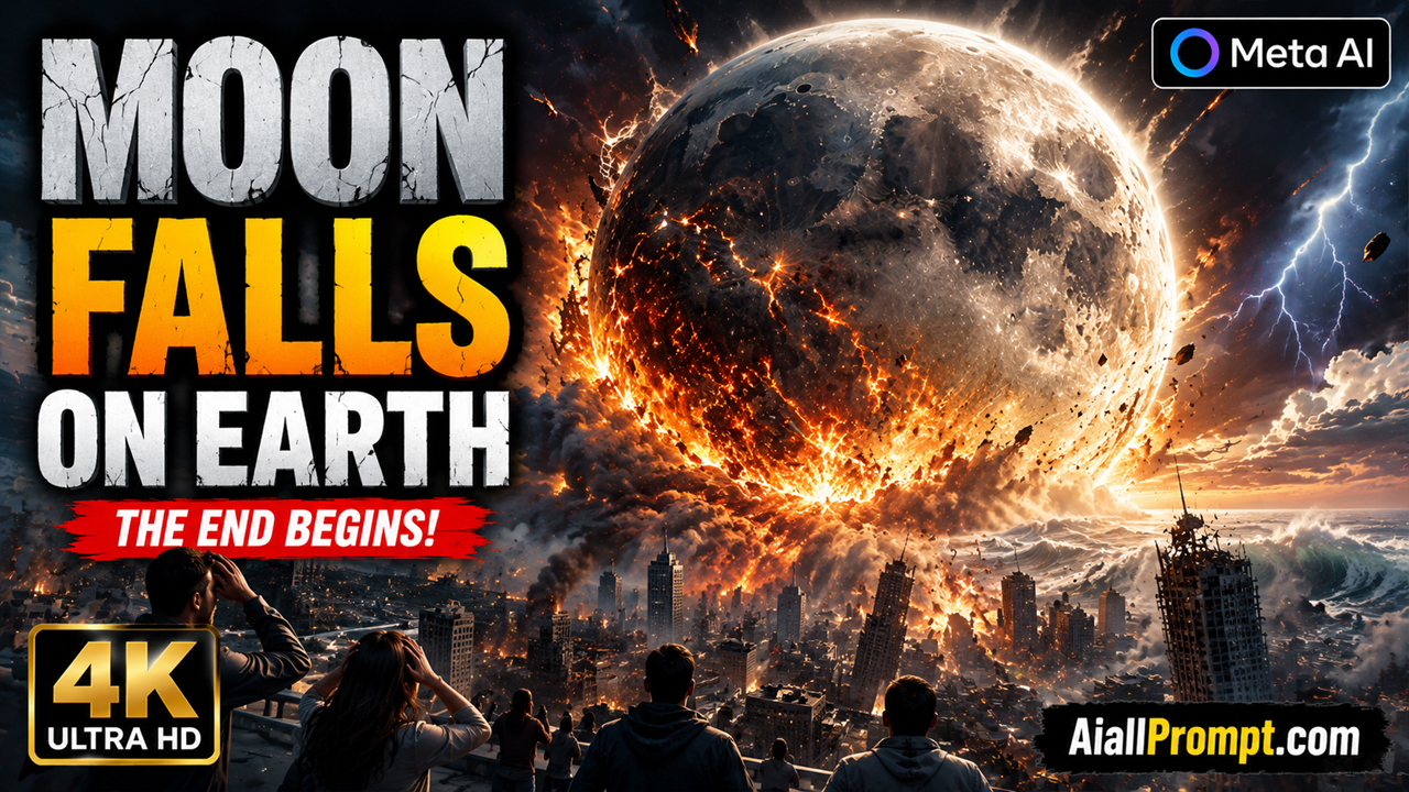 Moon Falls on Earth AI Prompt (Meta AI) – Ultra Realistic Cinematic Disaster Video