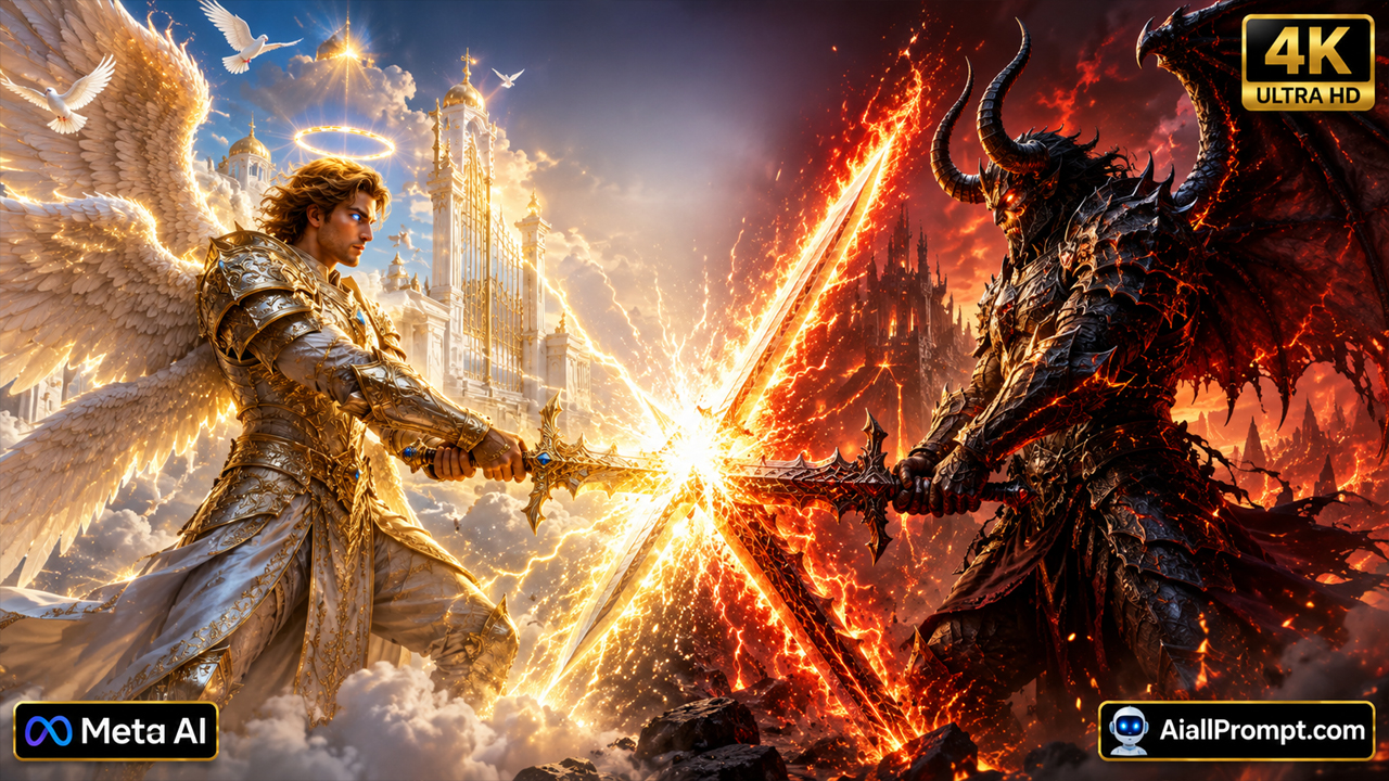 Angel vs Demon King AI Prompt (Meta AI) – Ultra Realistic Cinematic AI Video