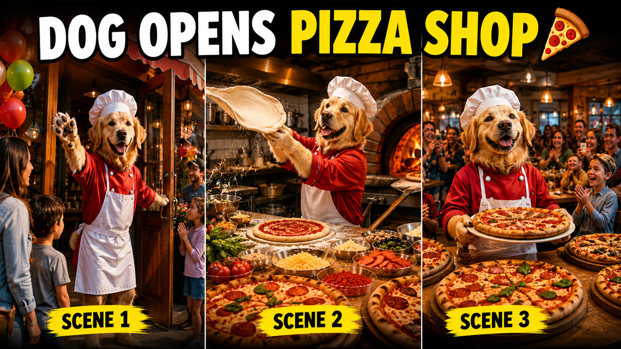 Dog Opens a Pizza Shop AI Prompt (Meta AI) – Ultra Realistic Funny AI Video
