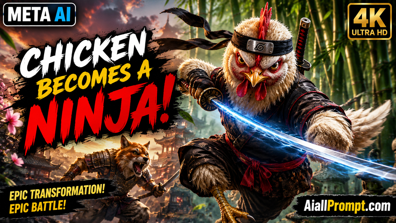 Chicken Becomes a Ninja AI Prompt (Meta AI) – Ultra Realistic Cinematic AI Video
