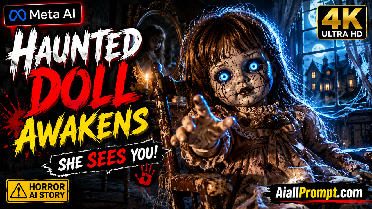 Haunted Doll Awakens AI Prompt (Meta AI) – Ultra Realistic Horror Cinematic Video