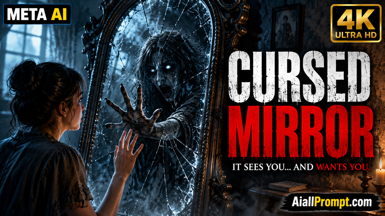 Cursed Mirror AI Prompt (Meta AI) – Ultra Realistic Horror Cinematic Video