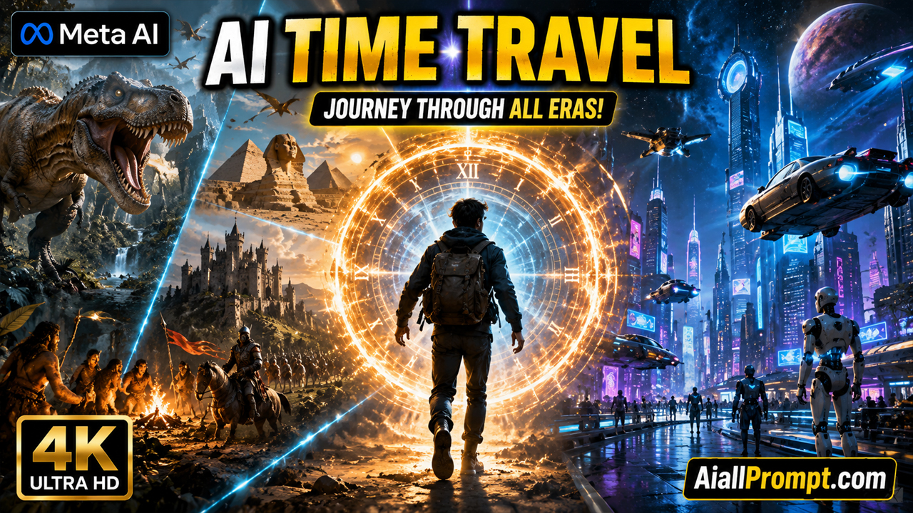 AI Time Travel Prompt (Meta AI) – Ultra Realistic Cinematic Time Travel Video