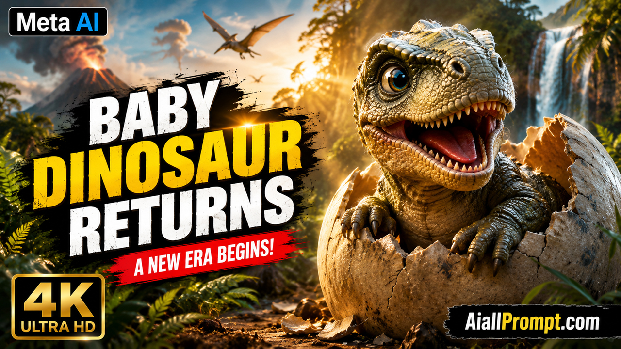 Baby Dinosaur Returns AI Prompt (Meta AI) – Ultra Realistic Cinematic AI Video