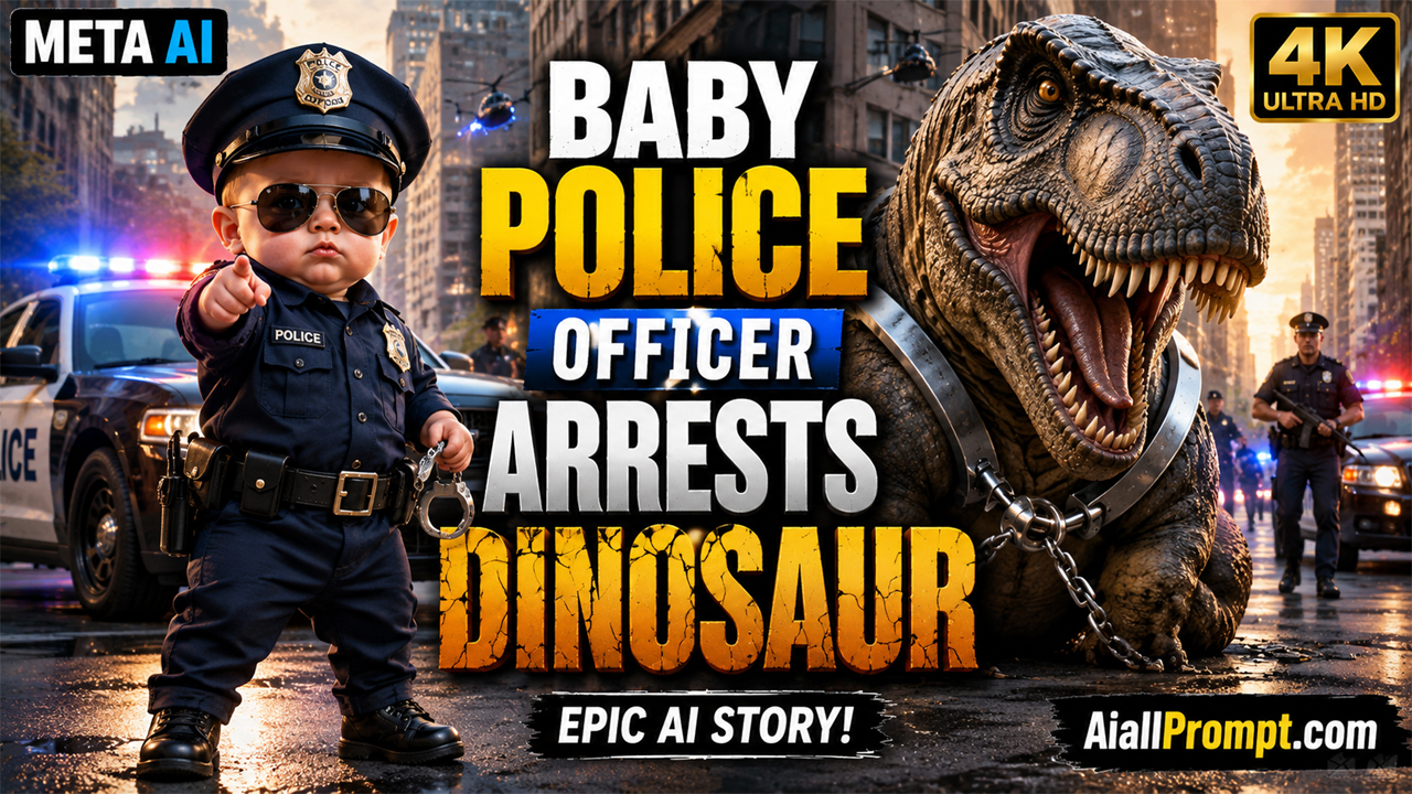 Baby Police Officer Arrests Dinosaur AI Prompt (Meta AI) – Ultra Realistic Viral AI Video