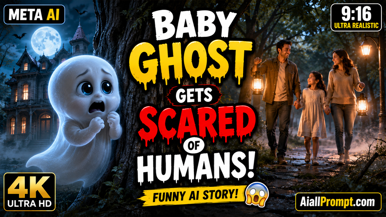 Baby Ghost Gets Scared of Humans AI Prompt (Meta AI) – Ultra Realistic Cinematic AI Video