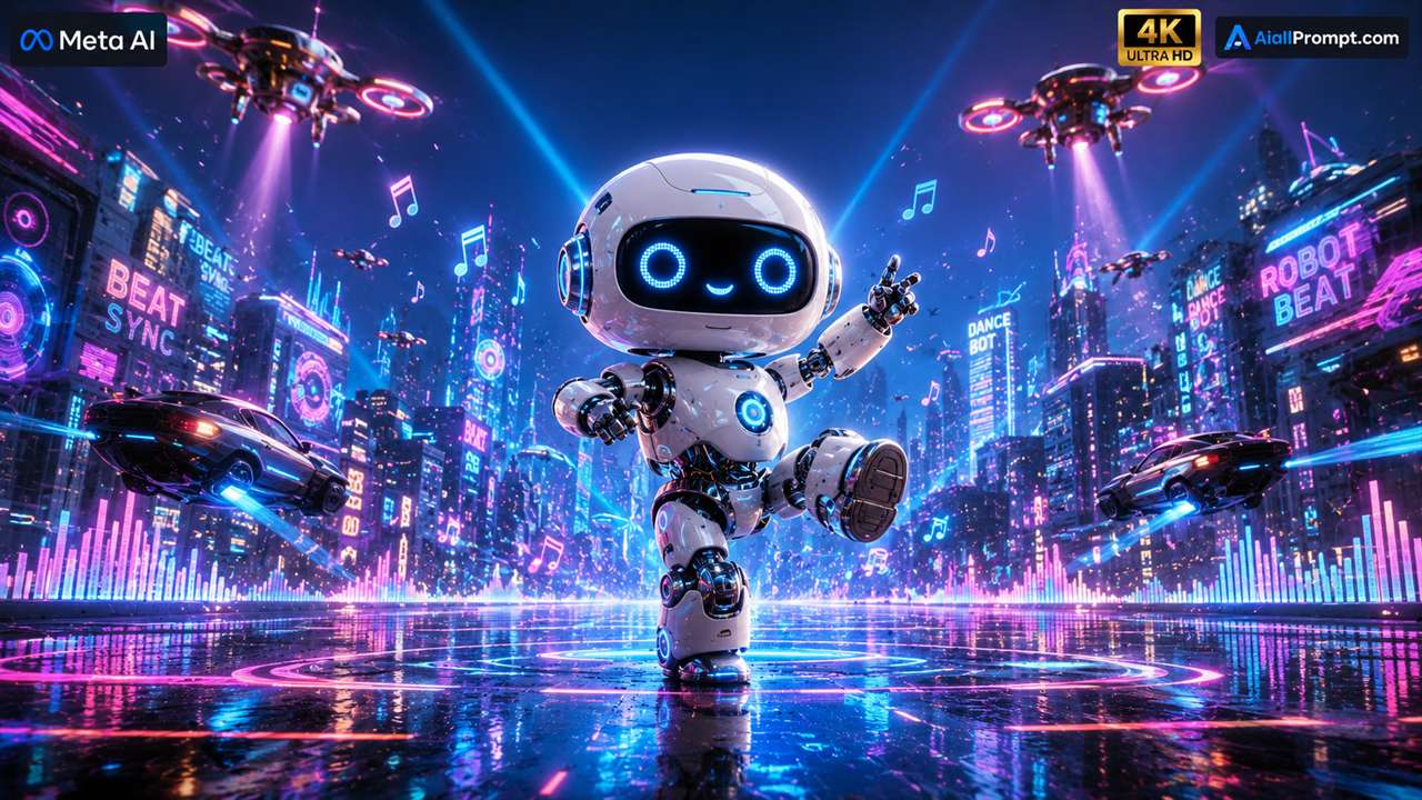 Baby Robot Learns to Dance AI Prompt (Meta AI) – Ultra Realistic 4K AI Video Prompt