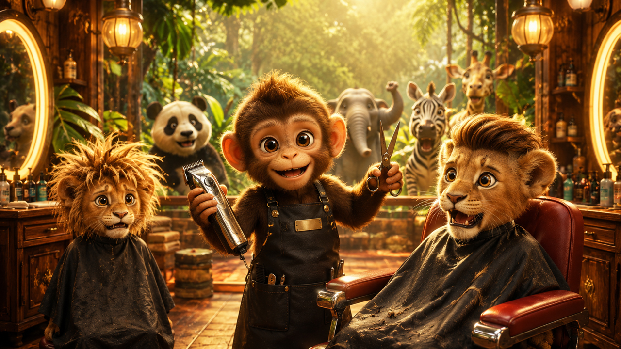 Baby Monkey Opens a Hair Salon AI Prompt (Meta AI) – Ultra Realistic Funny AI Video