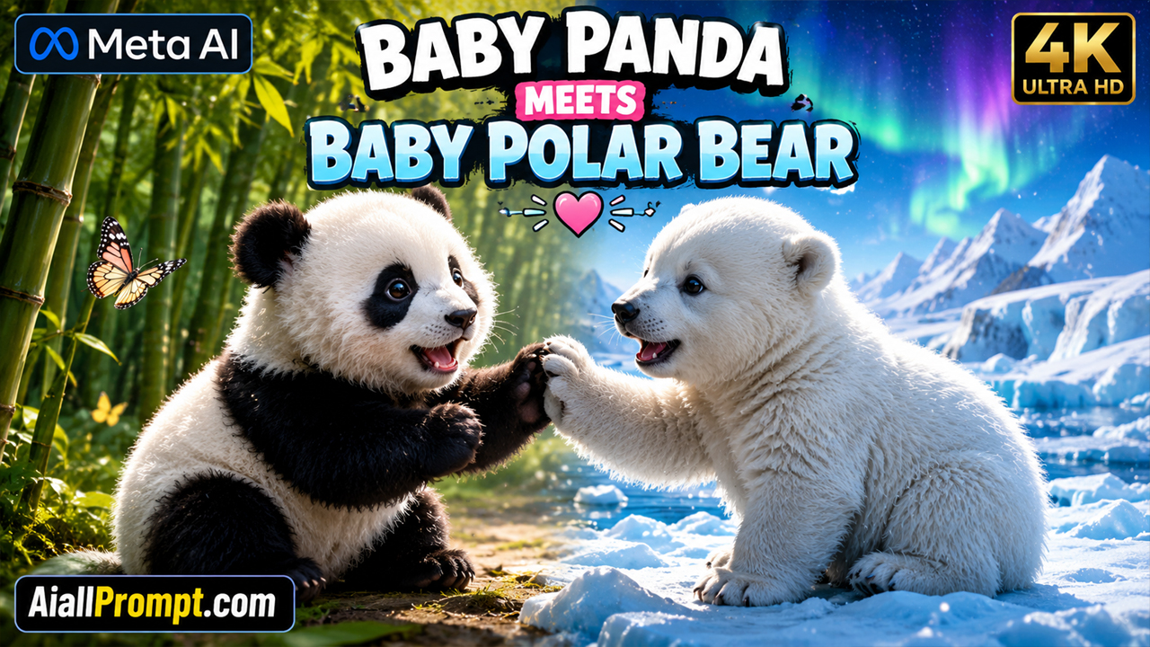 Baby Panda Meets Baby Polar Bear AI Prompt (Meta AI) – Cute Cinematic AI Video