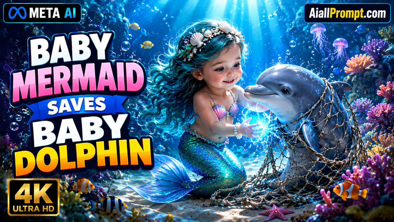 Baby Mermaid Saves Baby Dolphin AI Prompt (Meta AI) – Cinematic 4K AI Video Prompt