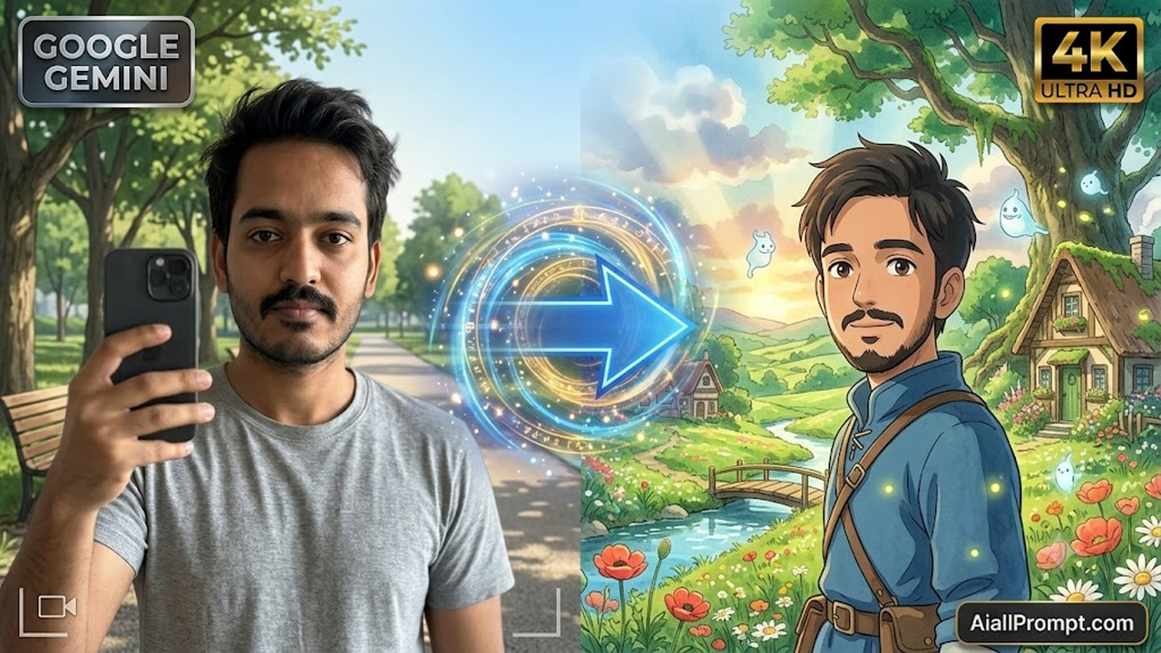 AI Ghibli Style Portrait Prompt for Google Gemini (Free HD Photo Transformation Prompt)