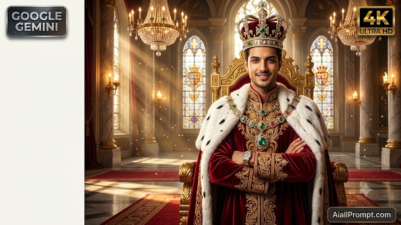 AI Royal King Portrait Prompt for Google Gemini (Ultra Realistic 4K Photo Transformation)