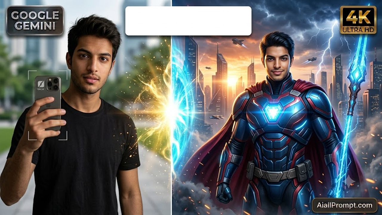 AI Superhero Portrait Prompt for Google Gemini (Transform Your Photo into a Cinematic Superhero in 4K)