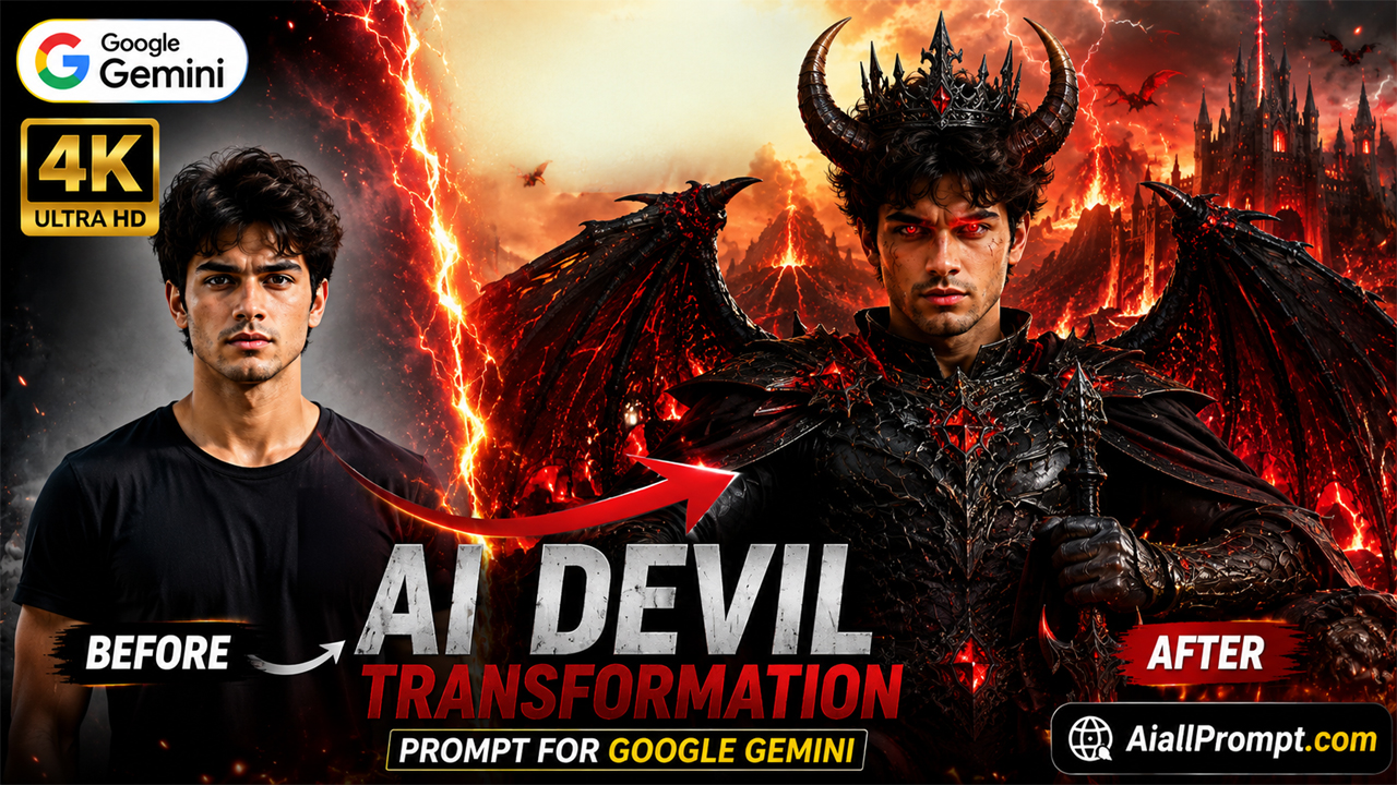 AI Devil Transformation Prompt for Google Gemini (Ultra Realistic 4K Photo Transformation)