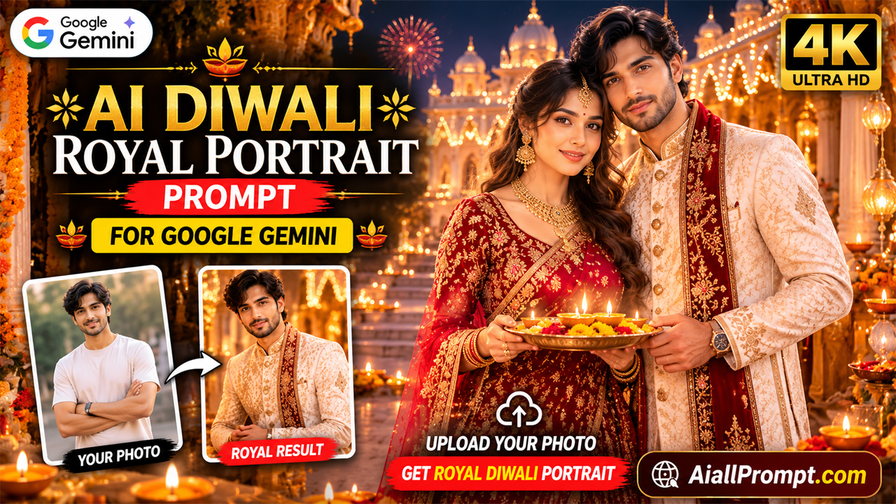 AI Diwali Royal Portrait Prompt for Google Gemini (Ultra Realistic 4K Photo Transformation)