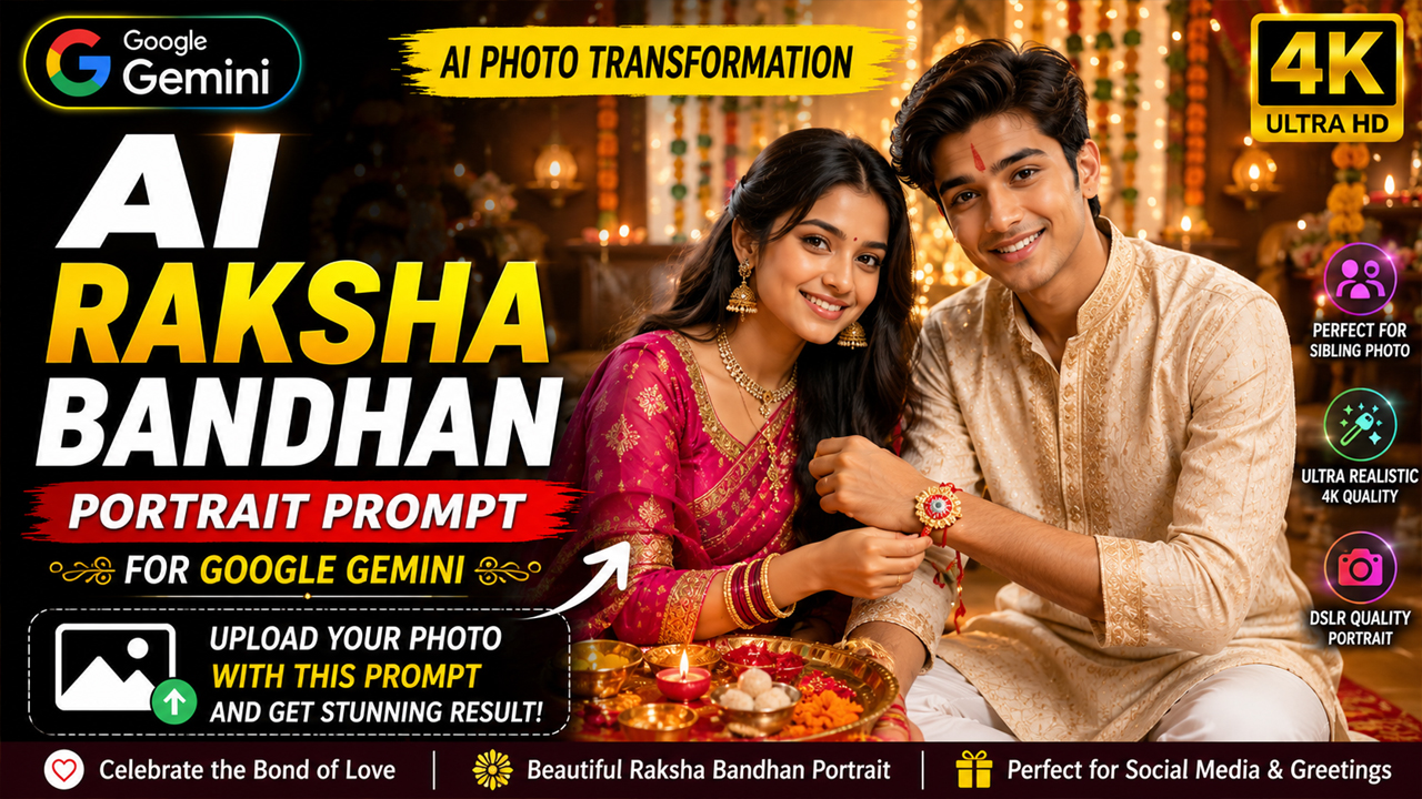 AI Raksha Bandhan Portrait Prompt for Google Gemini (Ultra Realistic 4K Photo Transformation)