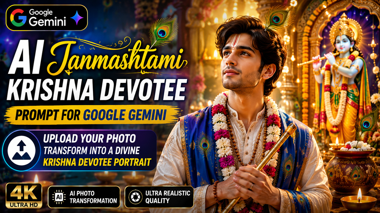 AI Janmashtami Krishna Devotee Prompt for Google Gemini (Ultra Realistic Photo Transformation)