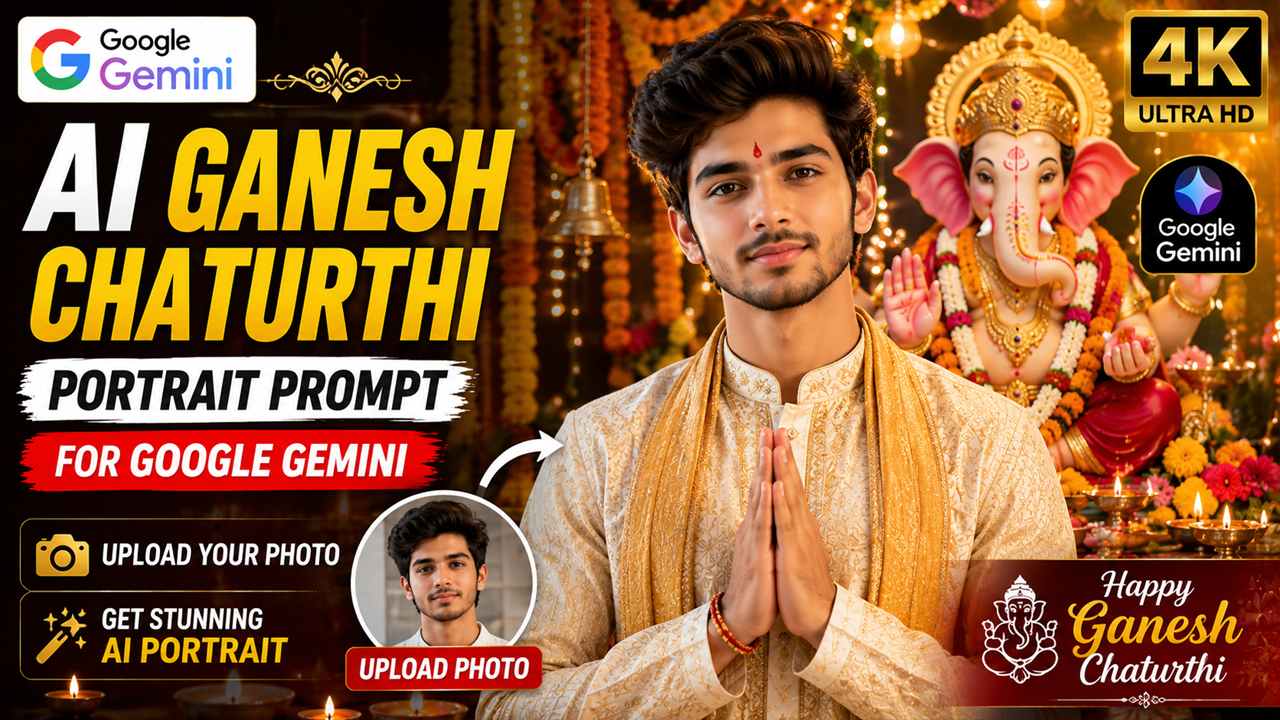AI Ganesh Chaturthi Portrait Prompt for Google Gemini (Upload Your Photo)