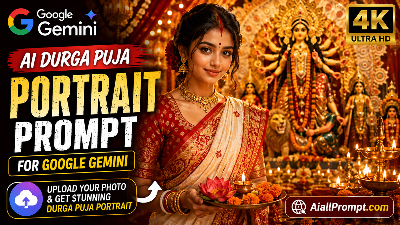 AI Durga Puja Portrait Prompt for Google Gemini (Ultra Realistic 4K Photo Transformation)