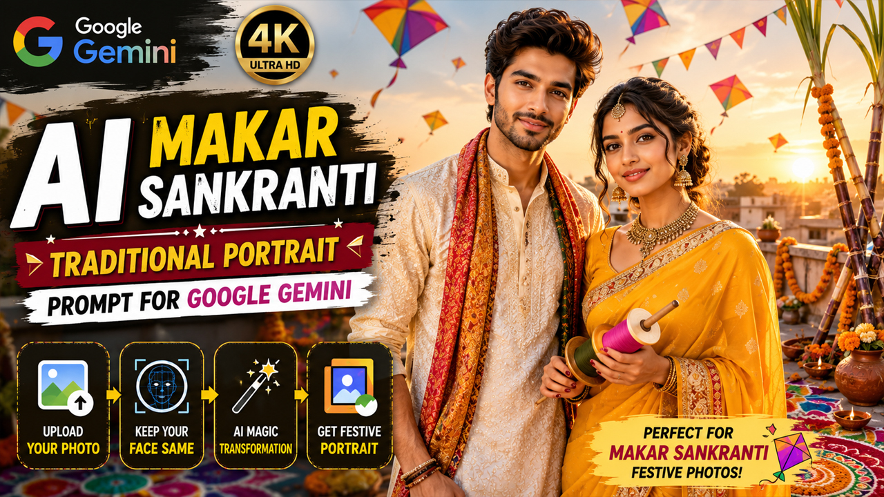AI Makar Sankranti Traditional Portrait Prompt for Google Gemini (Ultra Realistic 4K)