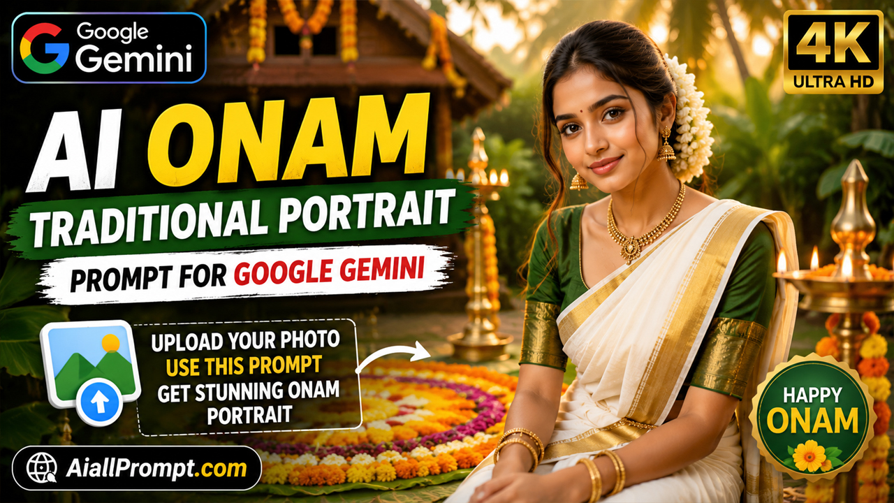 AI Onam Traditional Portrait Prompt for Google Gemini (Ultra Realistic 4K Photo Transformation)