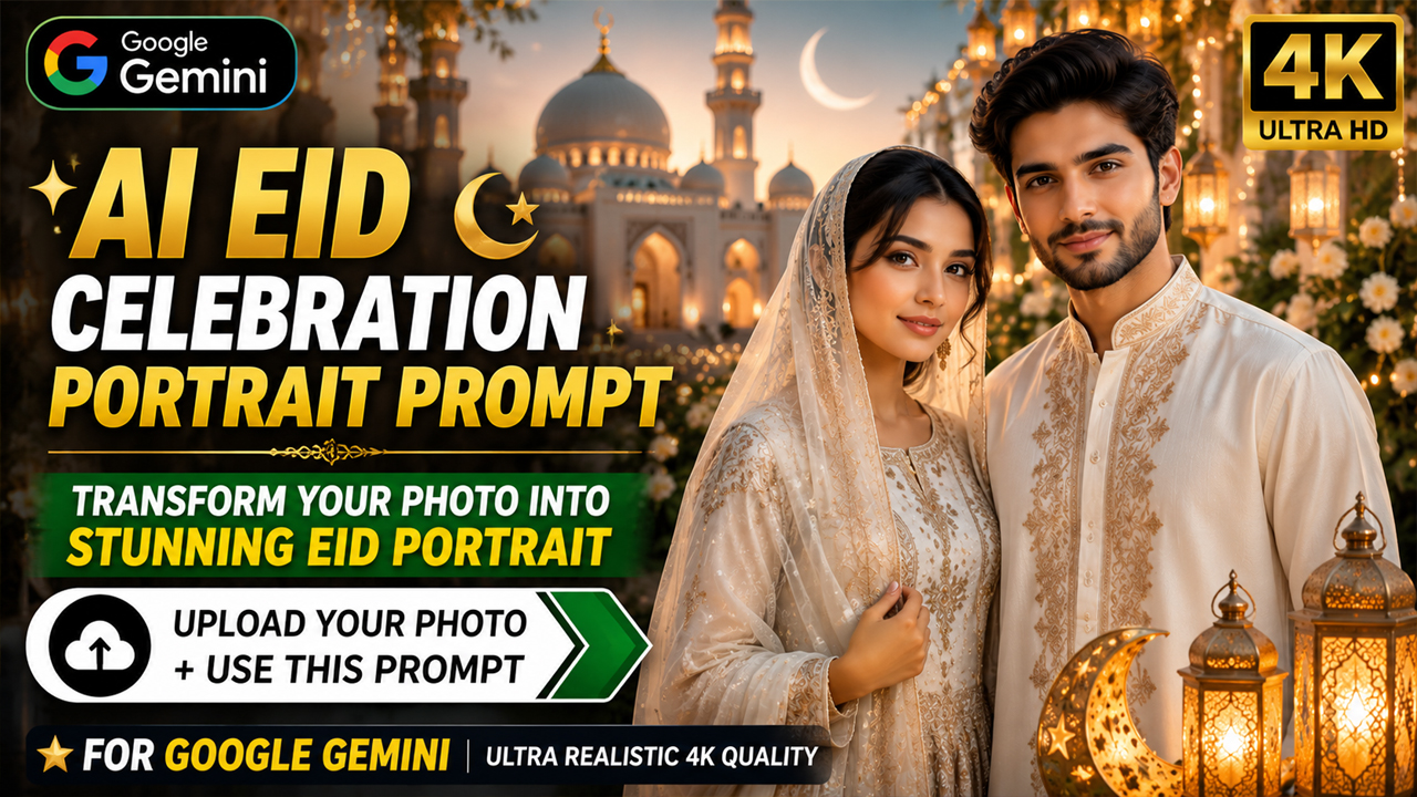 AI Eid Celebration Portrait Prompt for Google Gemini (Ultra Realistic 4K Photo Transformation)