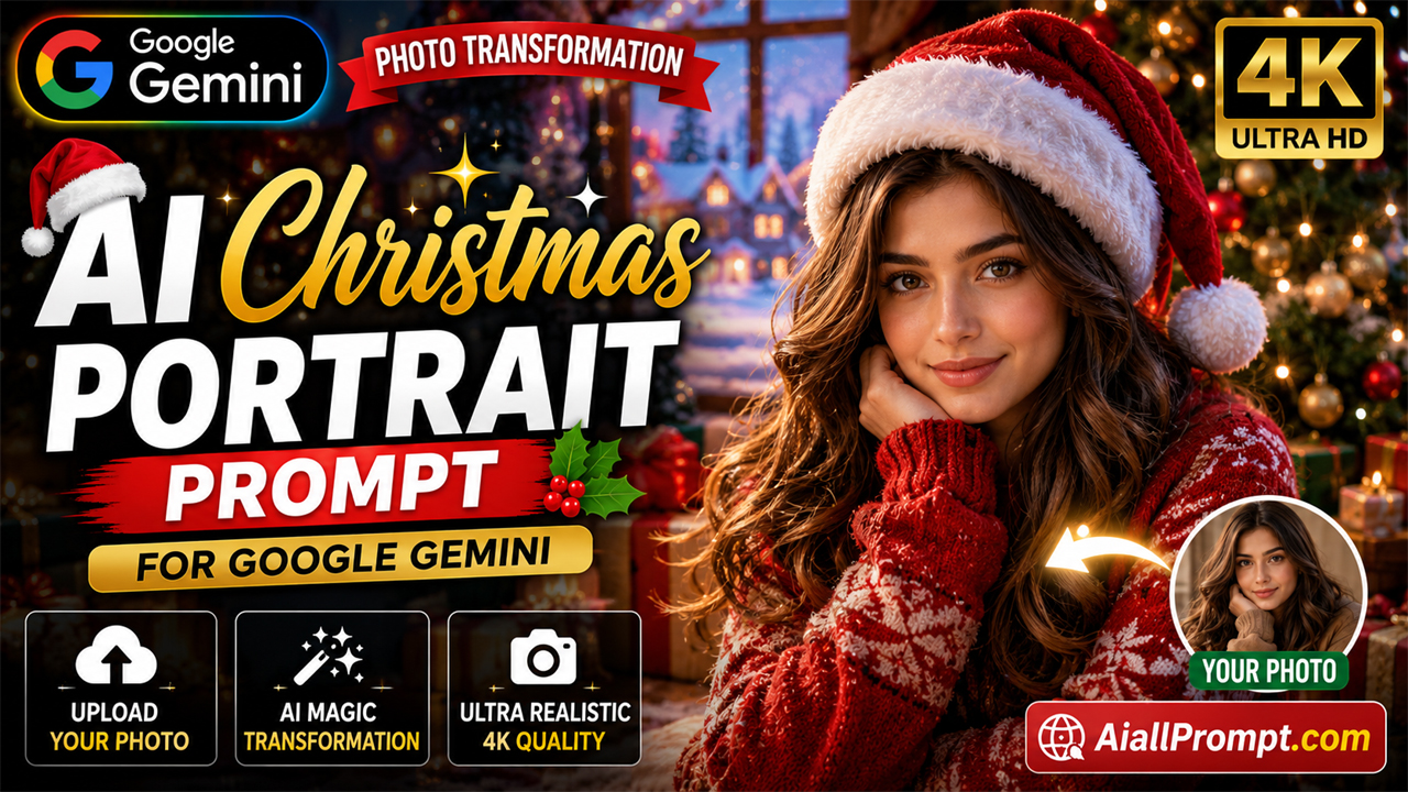 AI Christmas Portrait Prompt for Google Gemini (Ultra Realistic 4K Photo Transformation)